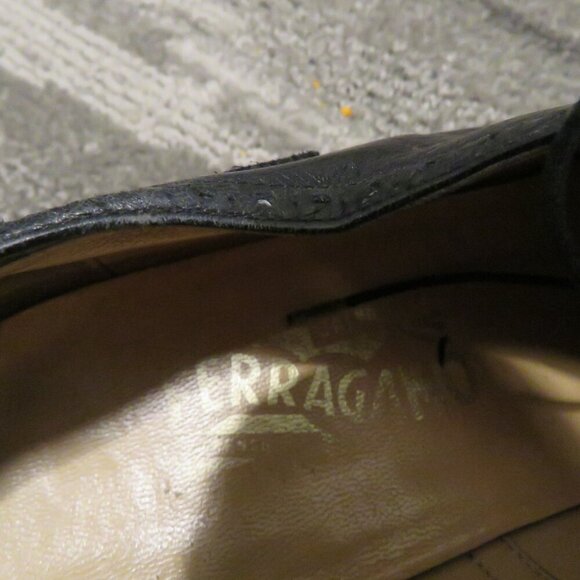 SALVATORE FERRAGAMO Black Leather Wingtip Brogue Oxford Shoes - Size US 9.5 D - Picture 14 of 16